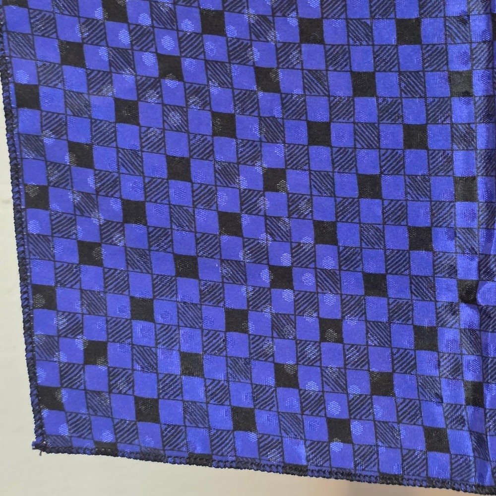 Vintage‎ Cobalt Blue Black Checkerboard Square Scarf Made in USA Geometric